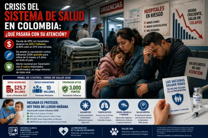 Medicos atendiendo pacientes en un hospital publico de Colombia durante la crisis financiera de las EPS.