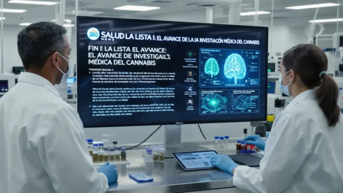 Infografía médica de Salud 360 News mostrando la reclasificación de la marihuana en Estados Unidos