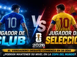 Ilustración médica y deportiva sobre el rendimiento y desgaste físico de un futbolista en club versus selección nacional para el Mundial 2026.