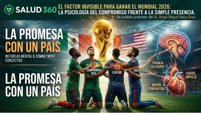 Ilustración conceptual sobre la psicología del deporte y el compromiso de equipo para el Mundial 2026.