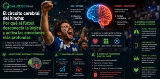 Psicología del Fútbol y las Emociones: El Cerebro del Hincha | Salud 360 Aficionados experimentando intensas respuestas emocionales durante un partido de fútbol, reflejando el impacto de la amígdala cerebral.