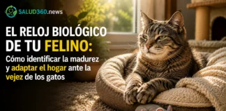 Vejez de los Gatos: A qué Edad Comienza y Cuidados | Salud 360 Gato senior descansando plácidamente en un entorno doméstico adaptado a nivel del suelo para mitigar dolores de la vejez.