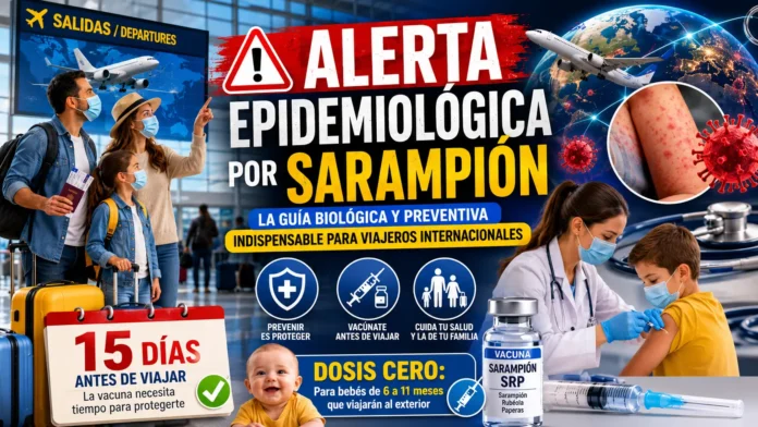 Personal de enfermería preparando de forma segura la vacuna contra el sarampión para un ciudadano antes de su viaje internacional.