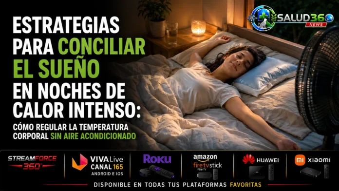 Persona aplicando la postura de estrella de mar en su cama para conciliar el sueño con calor sin aire acondicionado de forma natural.