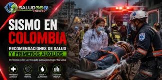 Sismo en Colombia: recomendaciones de salud y primeros auxilios Sismo en Colombia: personal médico y equipos de rescate atienden a una persona herida entre los escombros, con recomendaciones de salud y primeros auxilios de Salud360 News.